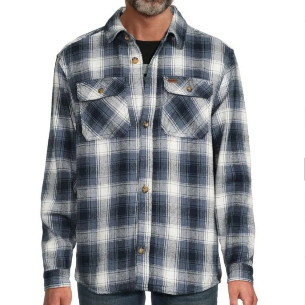 BUFFALO DAVID BITTON Men's Scotson Blue Plaid Flannel Shirt  size L  NWT